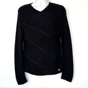 Salvatore Ferragamo Sweater Pullover V-Neck Size M 100% Wool Black Lightweight